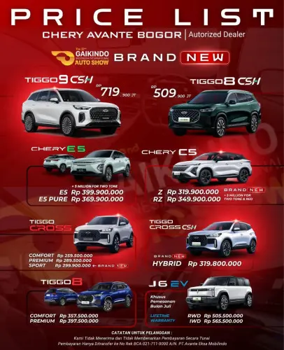 Pricelist Harga Chery rawamangun 2025